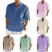Men Long Sleeve Linen Shirt Tops Blouse Dress Shirt Solid Color Casual Loose 