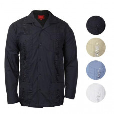Guayabera Men's Cuban Beach Wedding Long Sleeve Button-Up Casual Dress Shirt