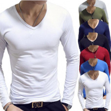 Men Long Sleeve Undershirt V Neck Slim Fit T-shirt Casual Underwear Tops Club
