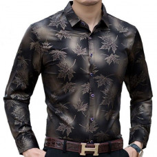 Moda Camisa Para Hombre de Vestir Mangas Largas Hojas de Arbol Ropa Fina
