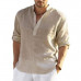 Men Long Sleeve Linen Shirt Tops Blouse Dress Shirt Solid Color Casual Loose 