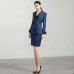 Dark Blue Women's Suit Skirt Black Crew Neck Double Breasted Slim Jacket Custom