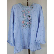 Womens Ladies Blue Embroidered 3/4 Sleeve 3 Pc Skirt Top Scarf Outfit Size Large