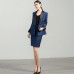 Dark Blue Women's Suit Skirt Black Crew Neck Double Breasted Slim Jacket Custom