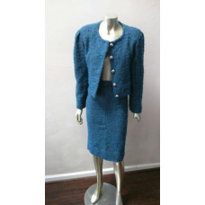VINTAGE MAD MEN MOD 2 PC BOUCLE WOOL CROPPED JACKET PENCIL SKIRT SUIT sz M