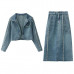 2023 Fashion Women Denim 2pcs Skirts Suits Korean Tops Short Jean Jackets Casual