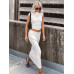 Slim Skirt Set Women Turtleneck Short Sleeve Tops and Maxi Skirt 2 Piece Suits 
