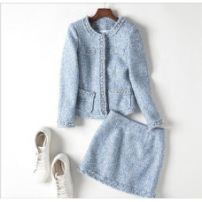 Womens Occident Formal 2Pcs Jacket Skirt Fashion Beading Coat+Skirt Suits Set