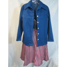70's Vintage Polyester Double KNIT STRIPE SKIRT & Navy Blouse JACKET Sz 10 / 12