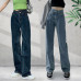 Womens Jeans Wide-legged Trend Pants Femme Black Blue High Waist Trousers