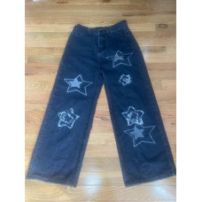 Women’s  Baggy Jeans Y2K Style Star Print  Wide Legs Size Small