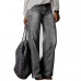 Womens Vintage Style Jeans Mid Waist Denim Wide Leg Pants Street Female Trousers