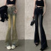 Korean women girls retro Denim high waist jeans slim wide leg pants Trousers