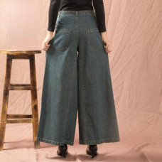 Lady High Waist Retro 60S 70S Jeans Wide Leg Denim Pants Trousers Bottom Hippie