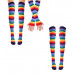 Womens Cotton Rainbow Striped Knee High Socks Arm Warmer Fingerless Gloves Set
