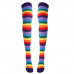 Womens Cotton Rainbow Striped Knee High Socks Arm Warmer Fingerless Gloves Set