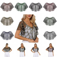 Womens Cover Up For Dress Cape Beads Bolero See-Through 1920s Shawl Sequin