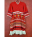 Women's Red Aztec Sweater with Fringe White Piping Trim Short Dolman Sleeves M