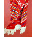 Women's Red Aztec Sweater with Fringe White Piping Trim Short Dolman Sleeves M
