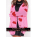 Womens Pink Knitted Cardigan Sweater With Red Hearts.